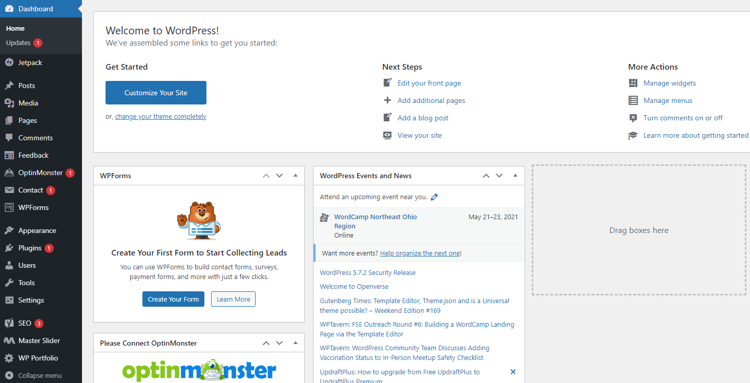 Screenshot of the WordPress dashboard