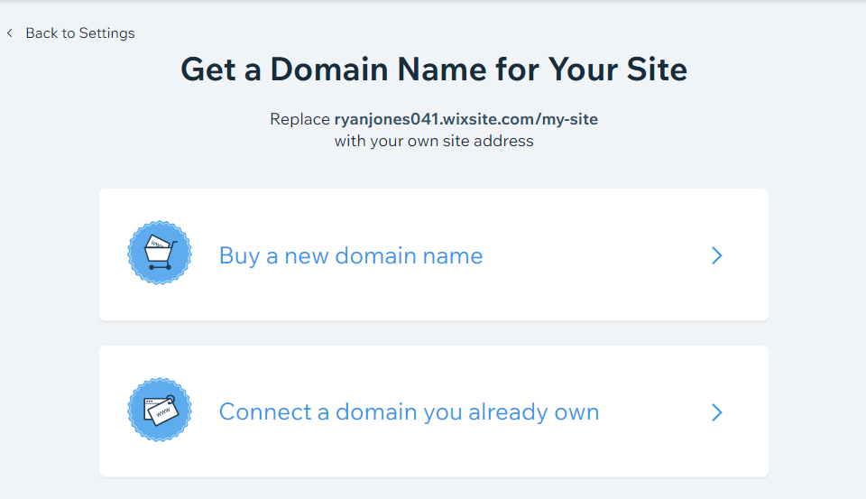 Screenshot of Wix's custom domain upgrade menu