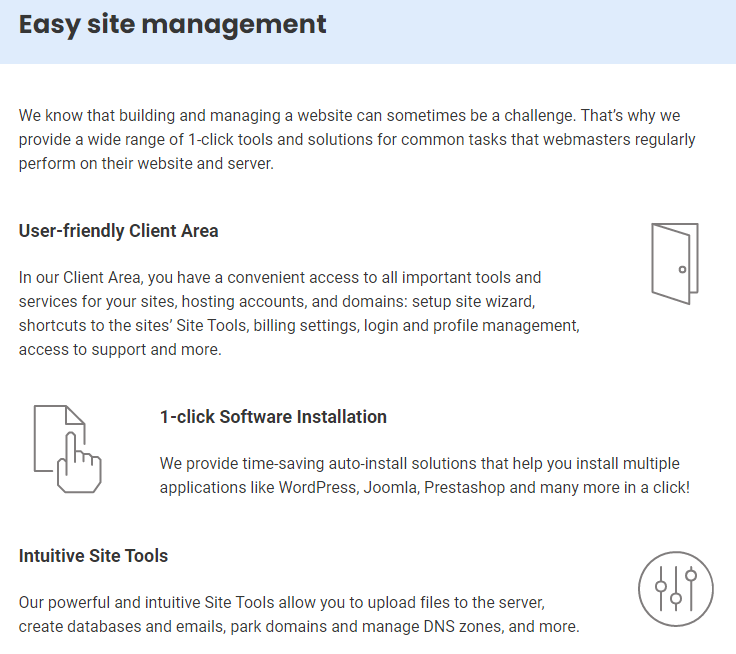 Description of SiteGround's ease of use features