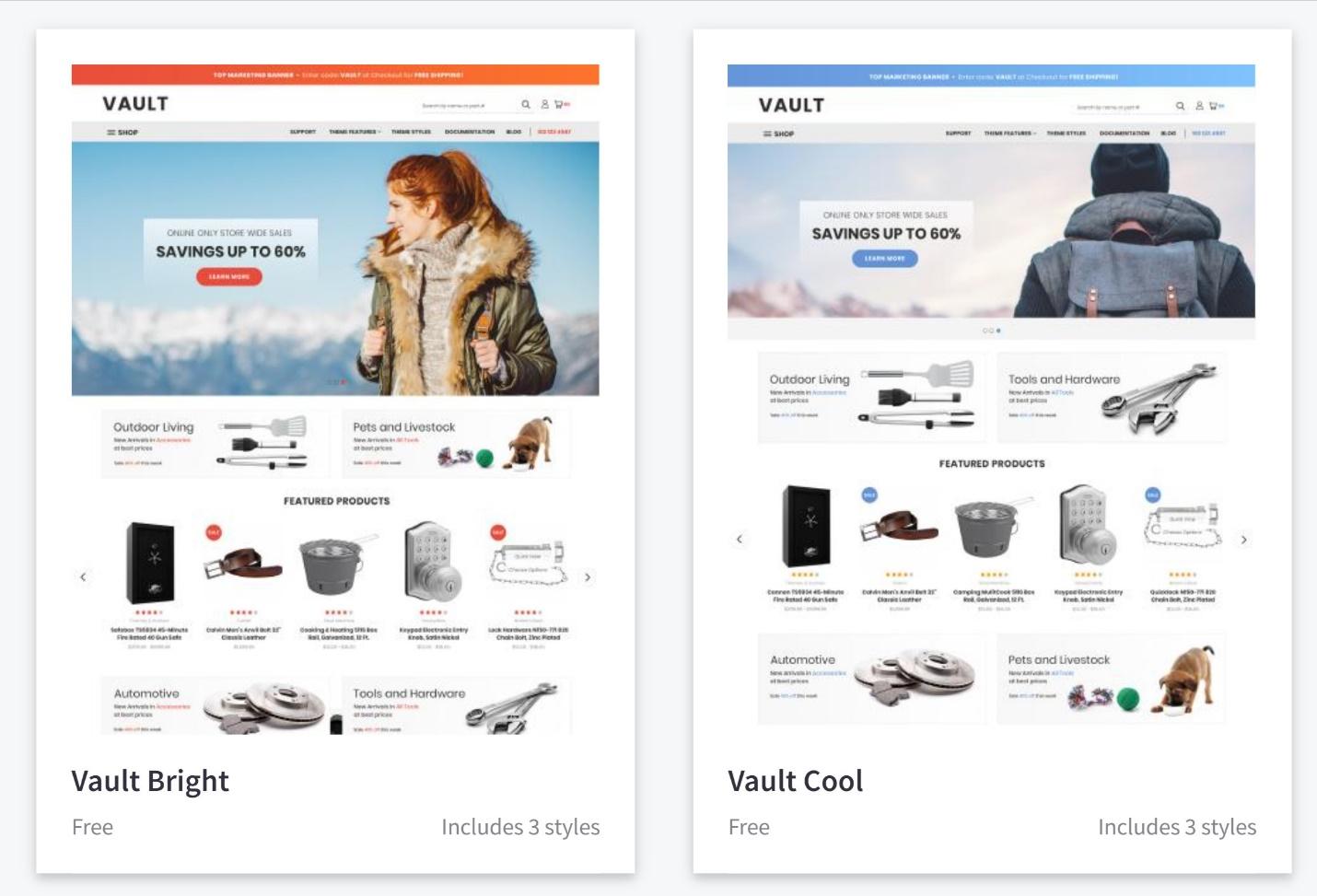 BigCommerce Vault theme, two styles