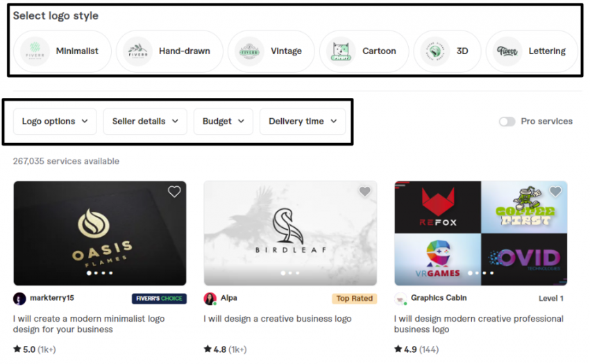 Fiverr logo design search results
