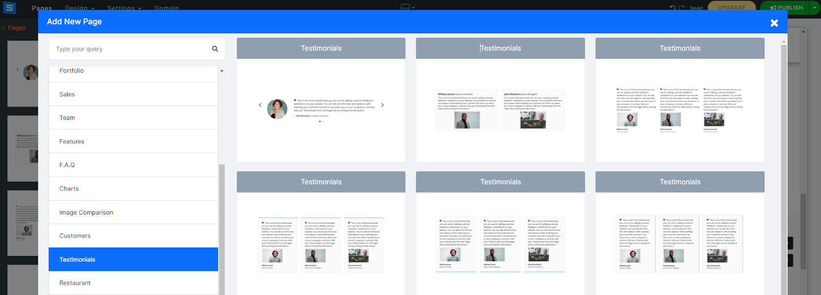 SITE123 Layout options