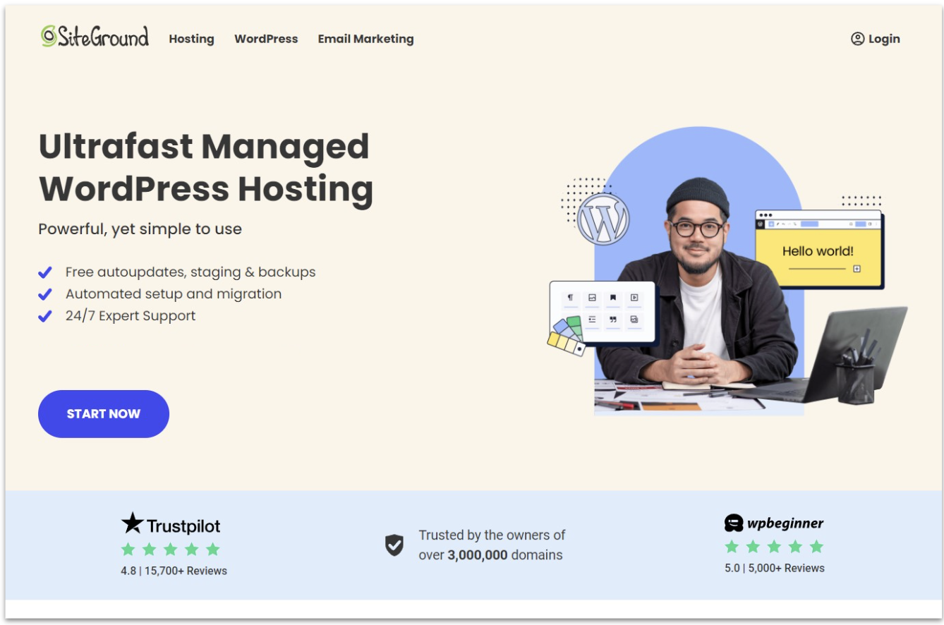 SiteGround managed WordPress hosting landing page