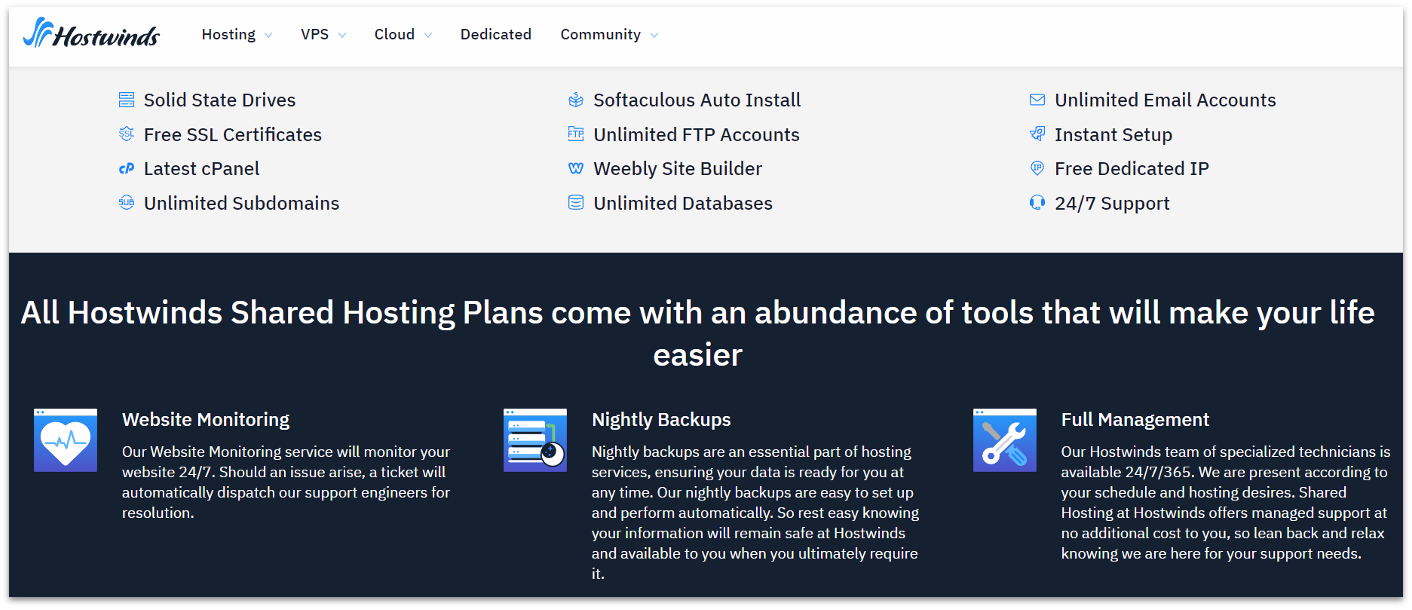 Hostwinds shared hosting features