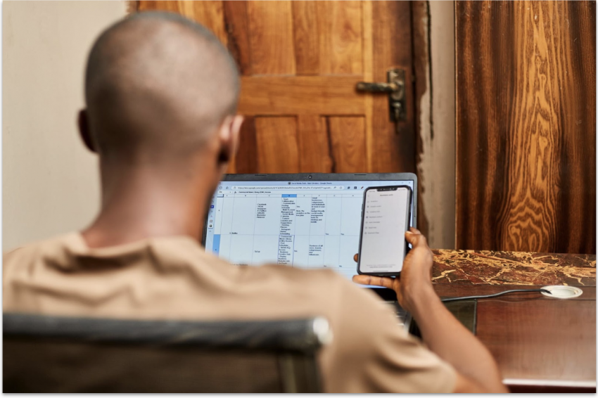 Person testing social media tools on different devices