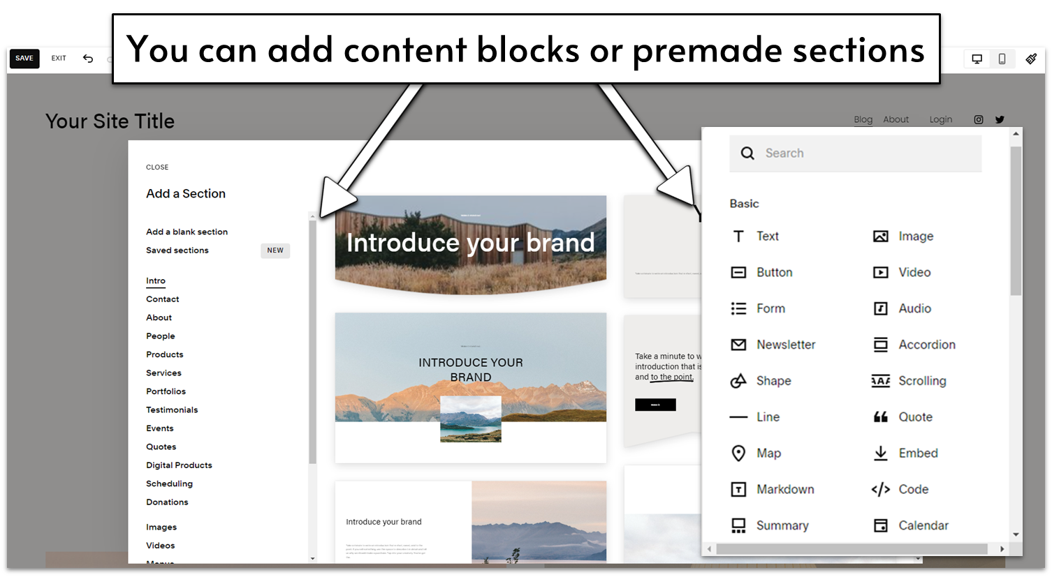 Squarespace block editor