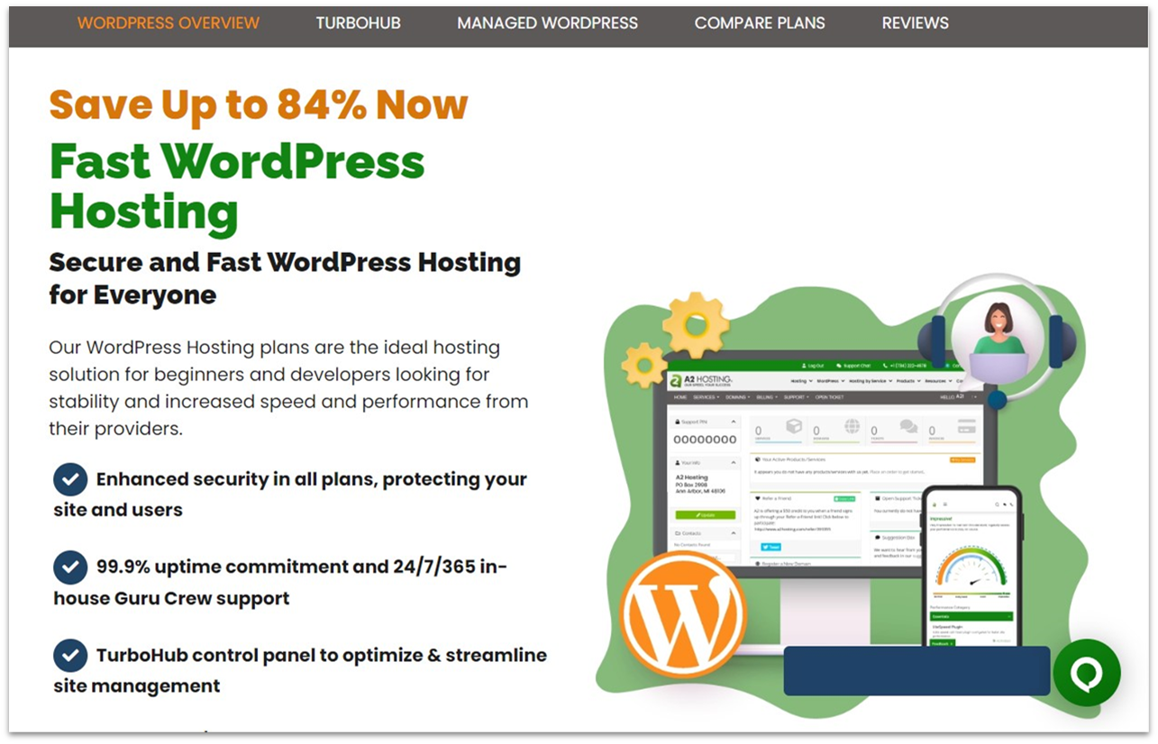 A2 Hosting WordPress hosting features