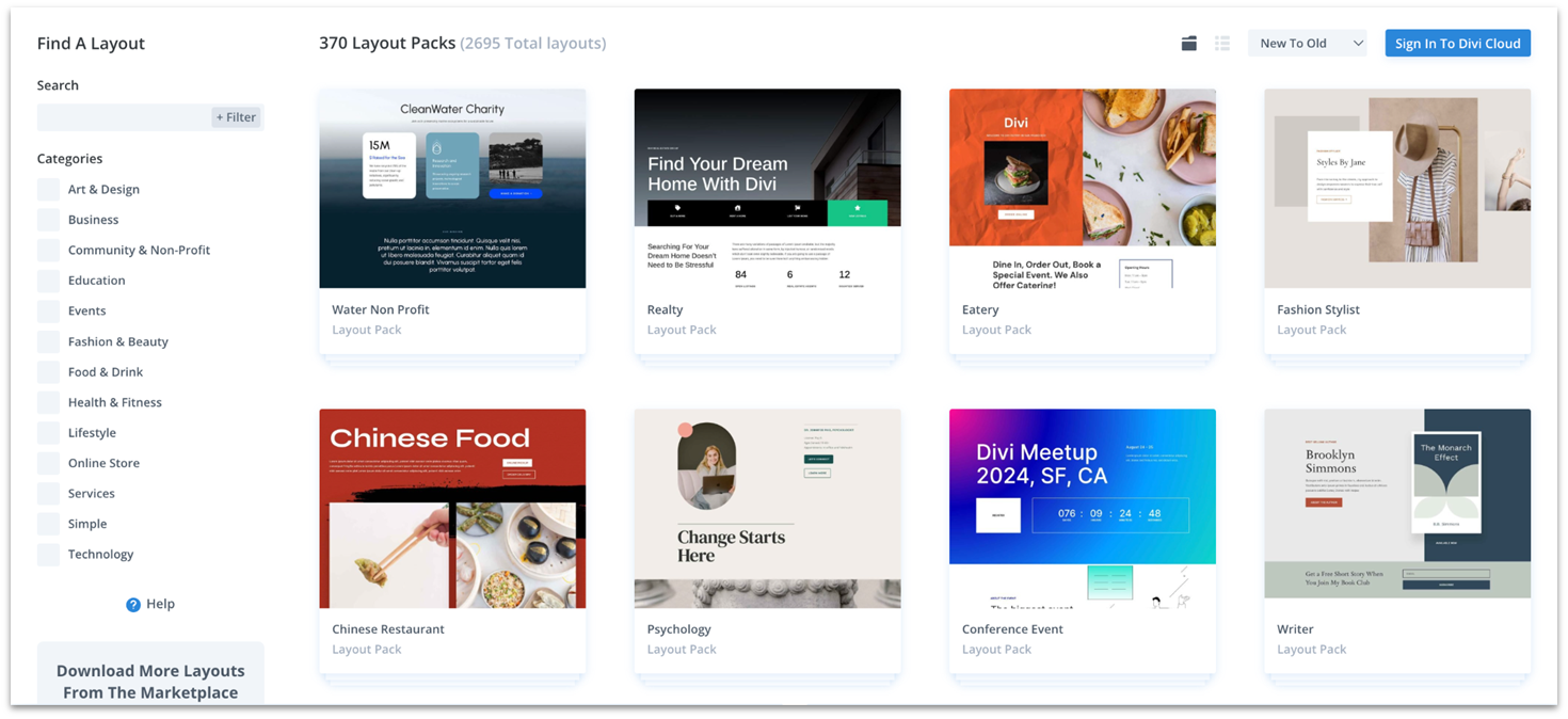 Divi's template library