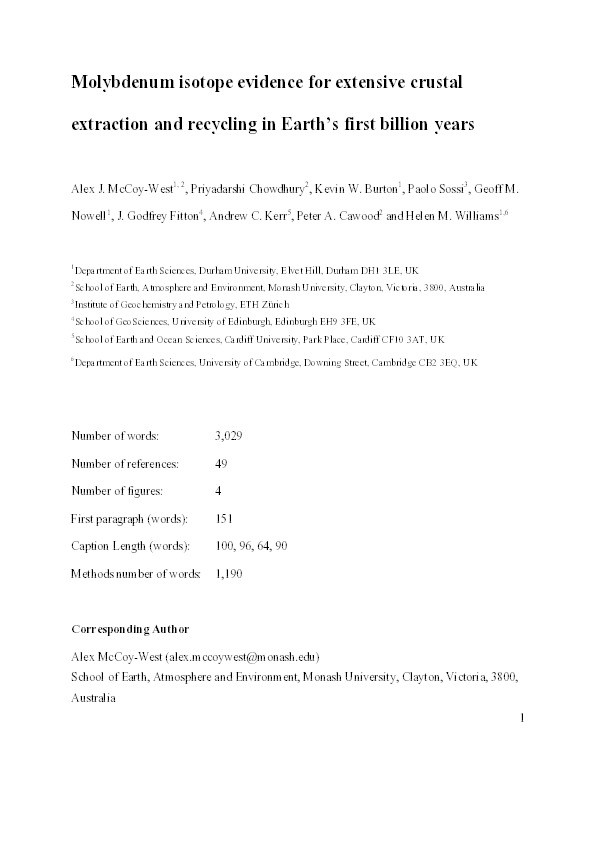 Extensive crustal extraction in Earth’s early history inferred from molybdenum isotopes Thumbnail