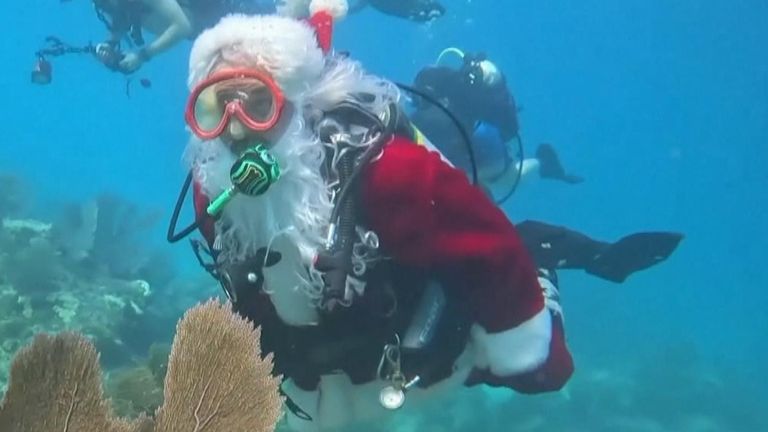 Father Christmas seen scuba diving in Florida