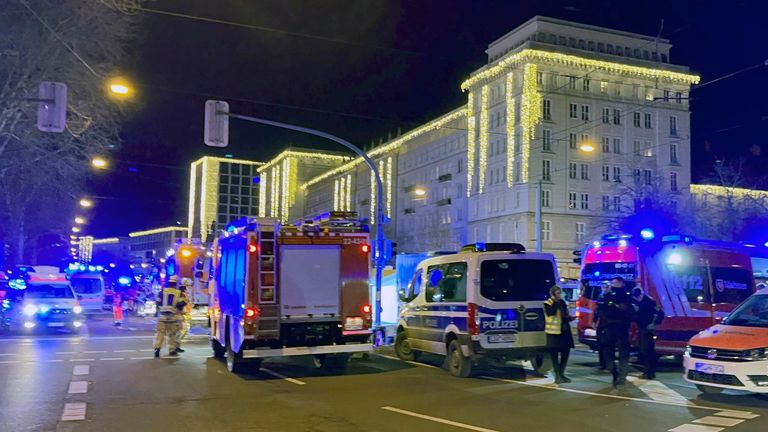 Emergency services at the Christmas market in Magdeburg. Pic: AP