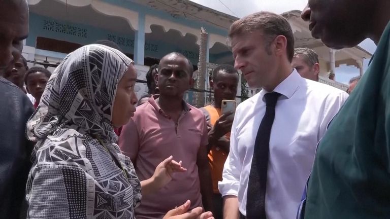 Macron met with anger and frustration over cyclone response during French leader's visit to Mayotte
