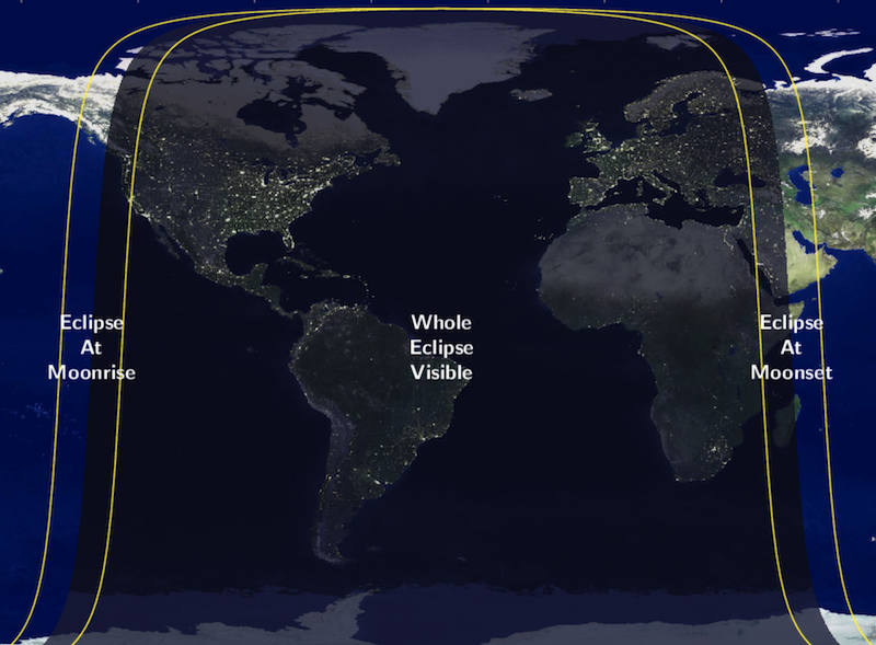 Map of Earth with large black area over the Americas and parts of Europe and Africa.