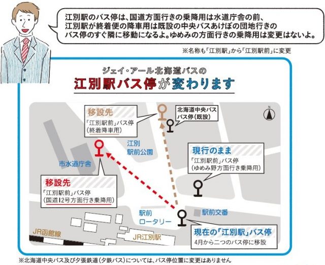 江別駅前バス停移転地図