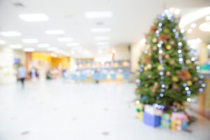 Stock image of Christmas tree on a hospital ward