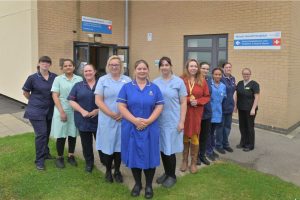 Jenny Evans (far left) and the Marie Curie team at Mount Gould Hospital, Plymouth