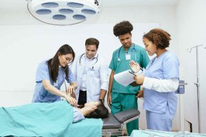 Nursing students on practice placement in hospital.