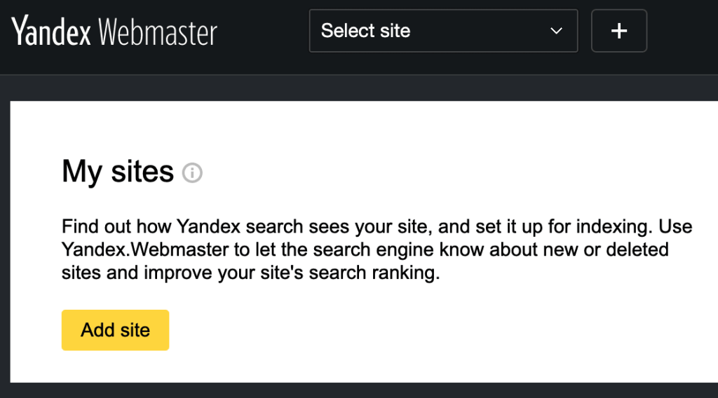 Yandex Webmaster - Add site