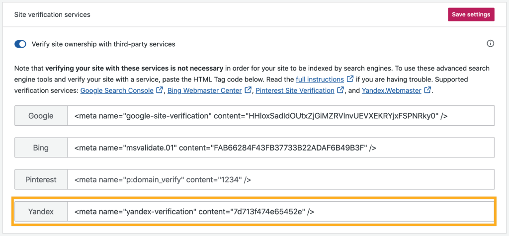 Yandex - Site Verification Services
