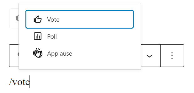 Image showing how to insert a Vote block by typing /vote