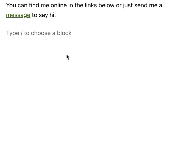 GIF showing the process of clicking the + block inserter button on the right of an empty block.