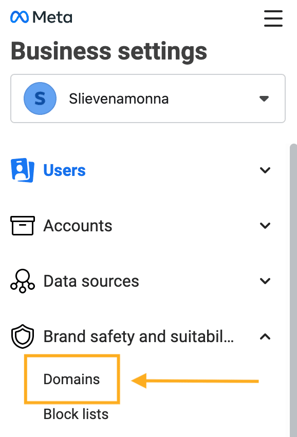 An arrow points to the domains section under Brand Safety.