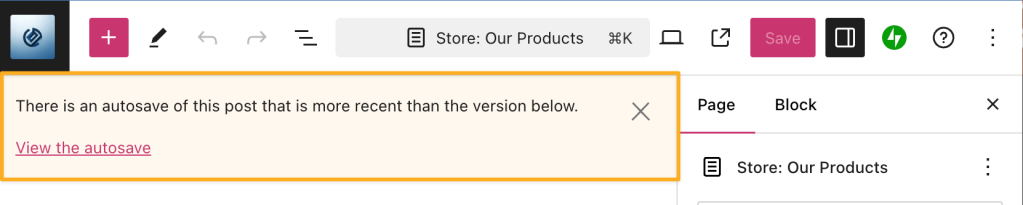 WordPress 编辑器顶部显示消息“这篇文章的自动保存版本比以下版本更新。”以及指向“查看自动保存版本”的链接
