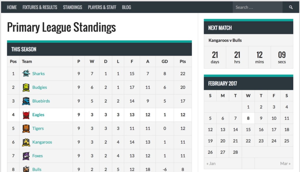 sports plugin standings