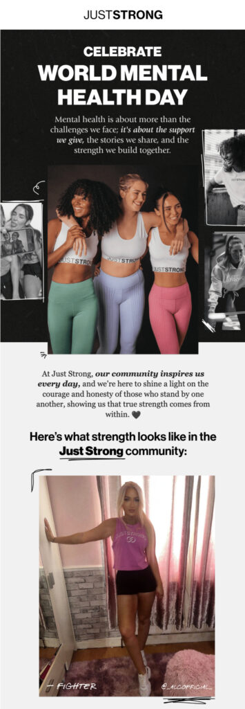 JustStrong World Mental Health day email example