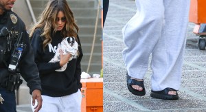 Sofia Vergara wearing a pair of slides in Pasadena