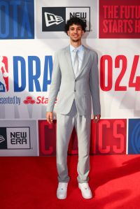 NEW YORK, NEW YORK - JUNE 26: Zaccharie Risacher arrives prior to the first round of the 2024 NBA Draft at Barclays Center on June 26, 2024 in the Brooklyn borough of New York City. NOTE TO USER: User expressly acknowledges and agrees that, by downloading and or using this photograph, User is consenting to the terms and conditions of the Getty Images License Agreement. (Photo by Sarah Stier/Getty Images)