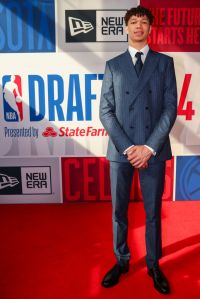 NEW YORK, NEW YORK - JUNE 26: Tidjane Salaun arrives prior to the first round of the 2024 NBA Draft at Barclays Center on June 26, 2024 in the Brooklyn borough of New York City. NOTE TO USER: User expressly acknowledges and agrees that, by downloading and or using this photograph, User is consenting to the terms and conditions of the Getty Images License Agreement. (Photo by Sarah Stier/Getty Images)