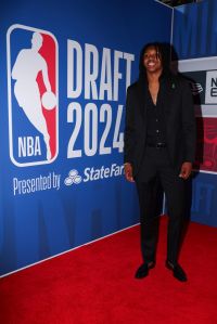 NEW YORK, NEW YORK - JUNE 26: Carlton Carrington arrives prior to the first round of the 2024 NBA Draft at Barclays Center on June 26, 2024 in the Brooklyn borough of New York City. NOTE TO USER: User expressly acknowledges and agrees that, by downloading and or using this photograph, User is consenting to the terms and conditions of the Getty Images License Agreement. (Photo by Sarah Stier/Getty Images)