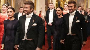 Victoria and David Beckham attend a state dinner at Buckingham Palace on Dec, 3 in London, celebrity style, royal family