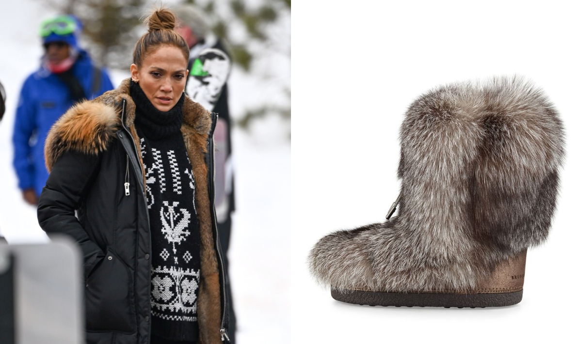 Jennifer Lopez, fur, Brunello Cucinelli, snow boots, Aspen, Chanel, Moncler