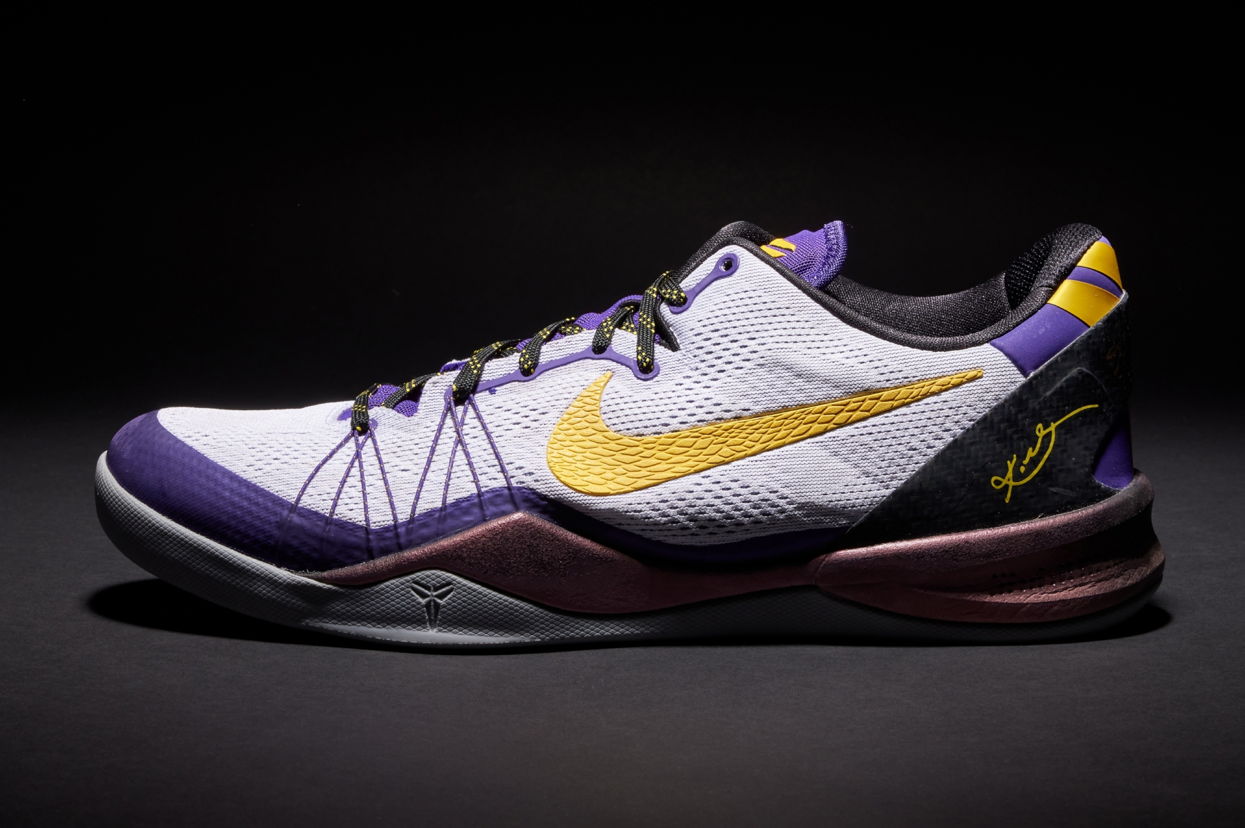 The Nike Kobe 8 Elite “Lakers Home” sneakers worn by Kobe Bryant during the "Achilles Game" in 2013.