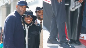 Denzel Washington, Pauletta Washington, The Hollywood Walk of Fame, sneakers, Under Armour, boots, leather