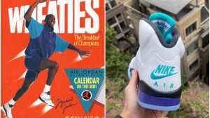 Michael Jordan Wheaties cereal box, Air Jordan 5 sneakers