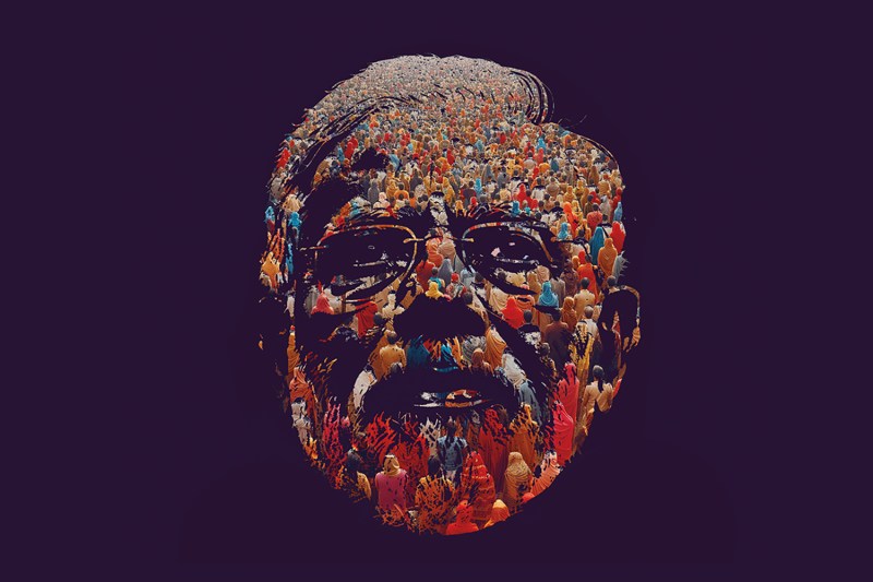 A photo illustration shows a crowd of people filling the face of India's Prime Minister Narendra Modi.