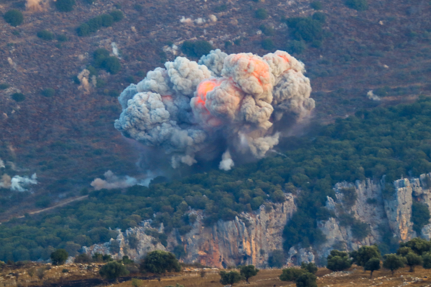 Smoke billows from the site of an Israeli airstrike in Marjayoun, Lebanon, near the Lebanon-Israel border, on Sept. 23.