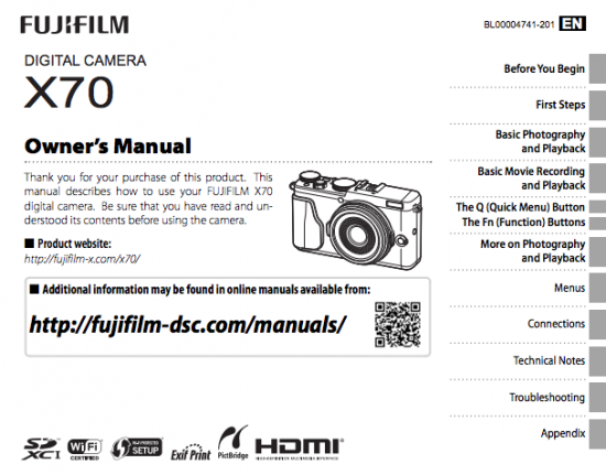 Fujifilm X70 camera owners manual