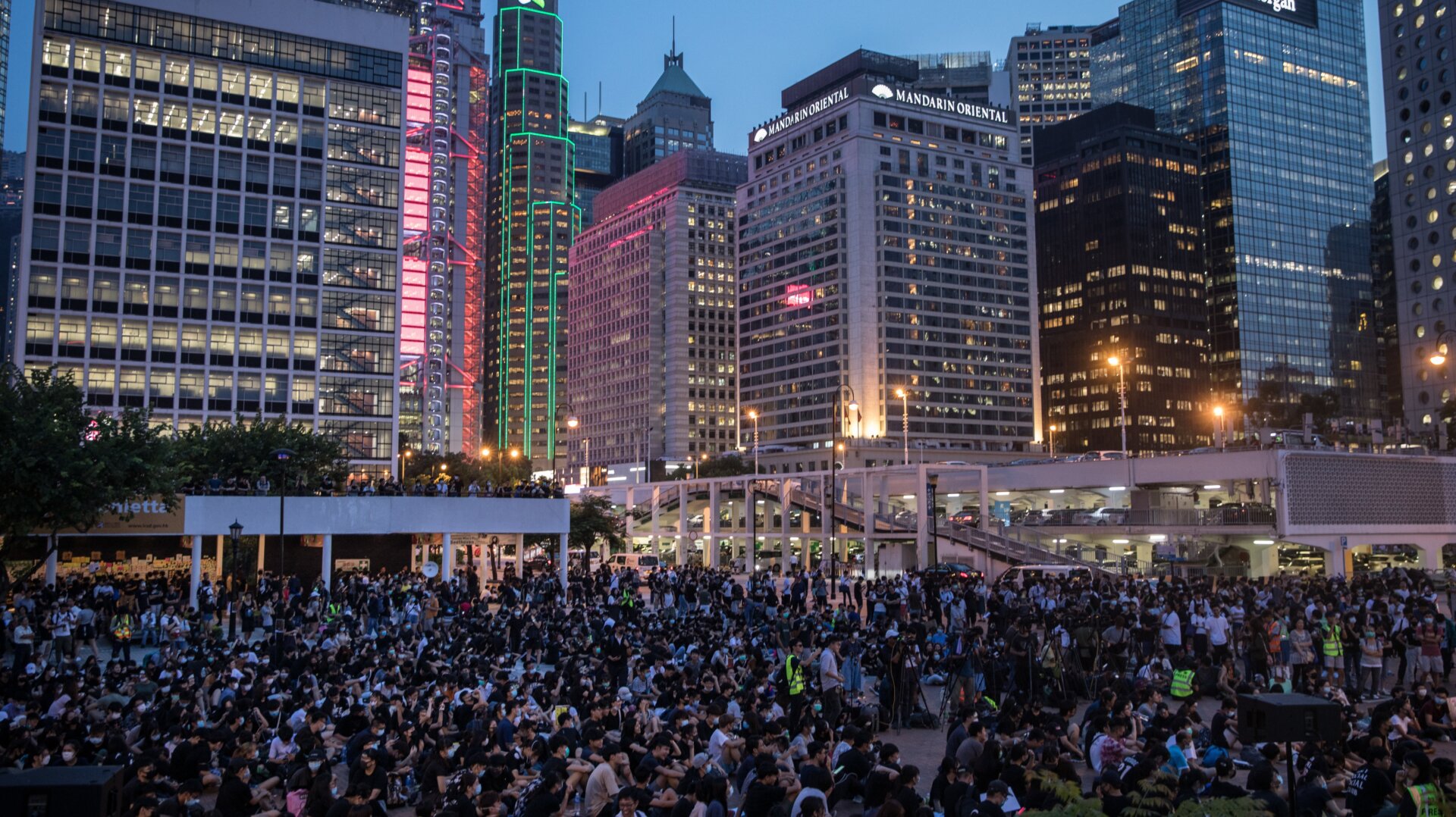 Secondary school students take part in a an anti- government student rally on August 22, 2019 in Hong Kong, China. The students gathered to support the ongoing protest movement and discussed the planned September student strike.