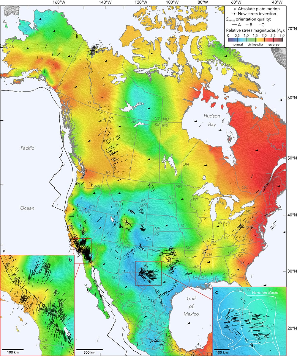 The new seismic stress map of North America.