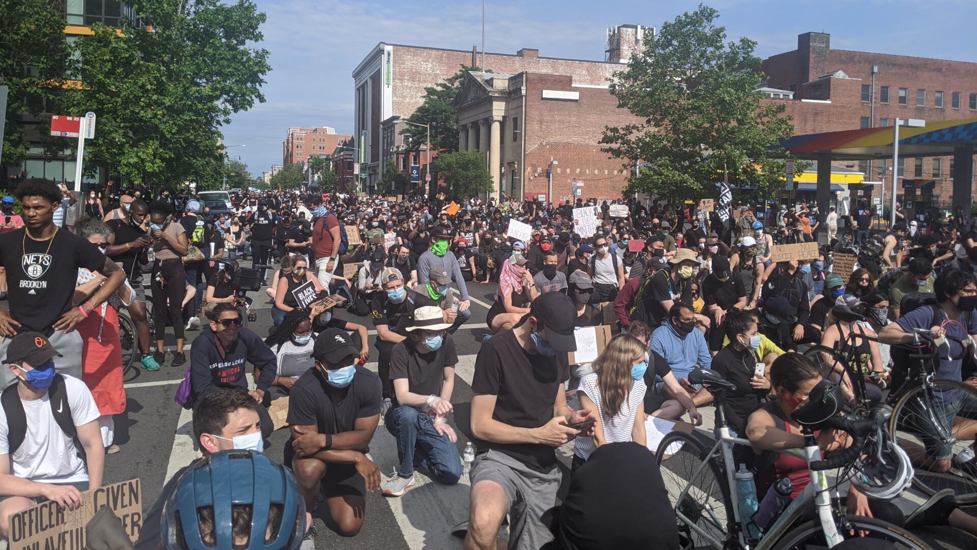 Protesters kneel in D.C. in honor of victims of police brutality on June 2.