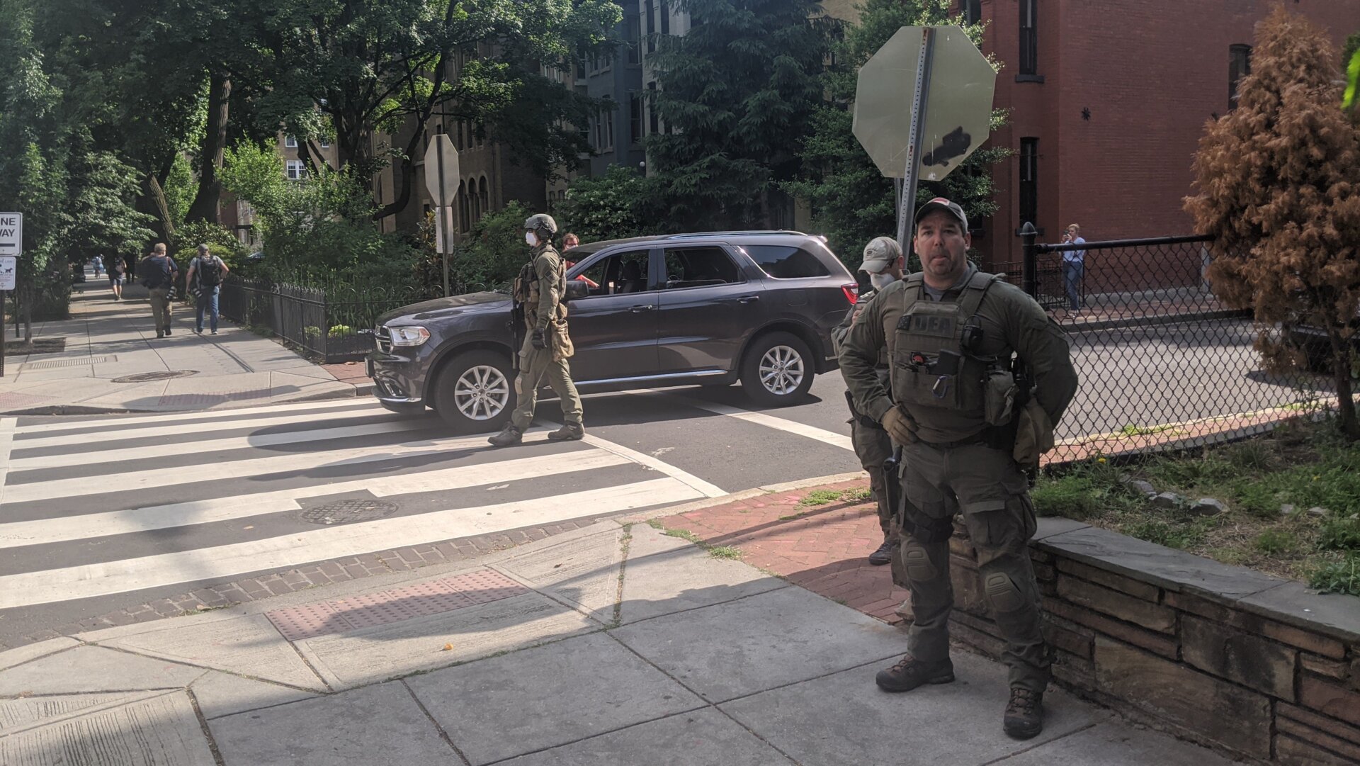 Federal agents with vests identifying them as Drug Enforcement Administration officers deployed in D.C. on June 2.