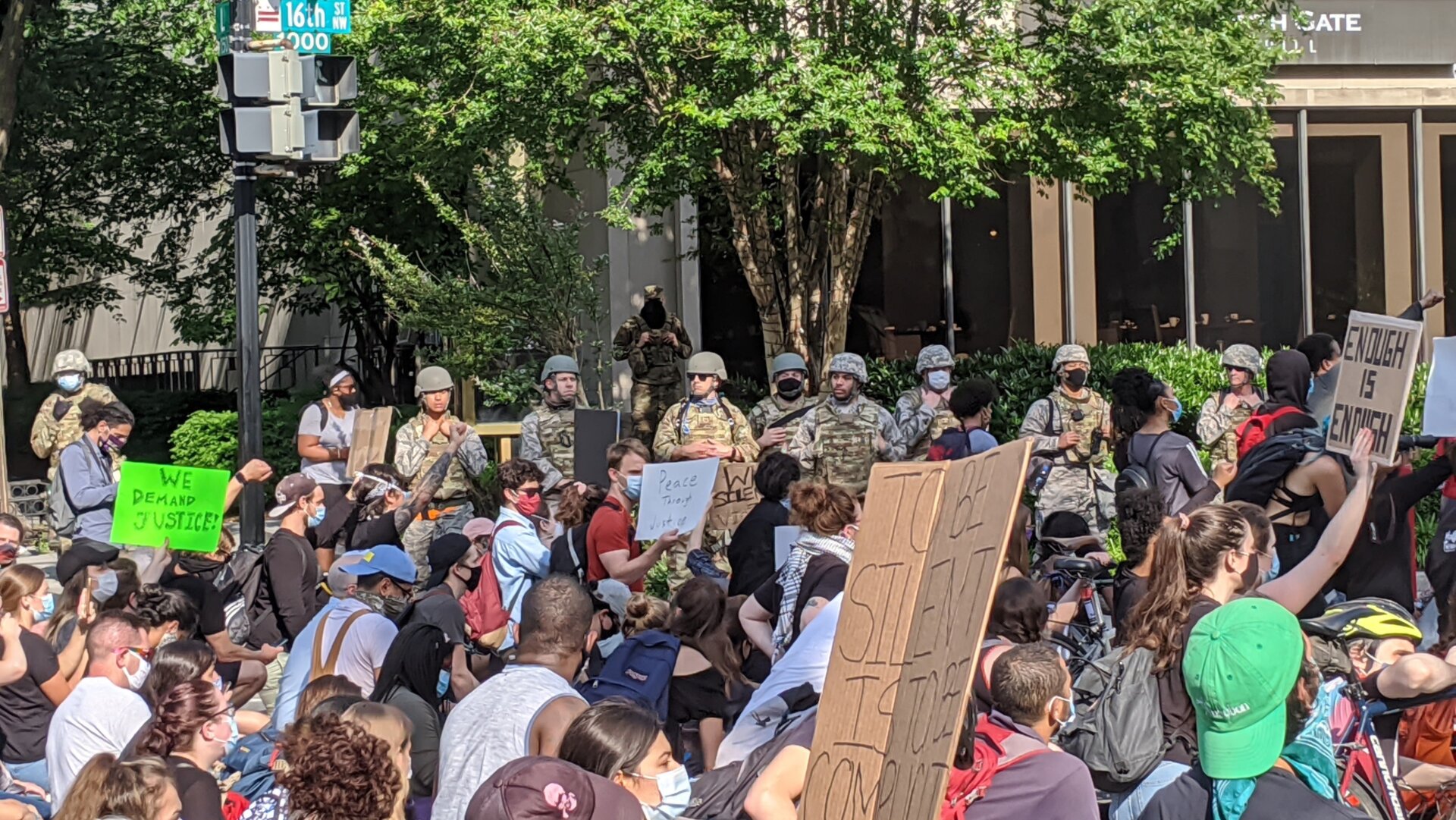 Soldiers observe protesters in D.C., June 2.