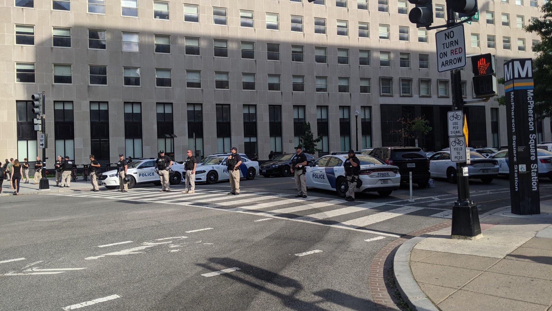 Police cutting off an intersection near the White House on June 2, 2020.