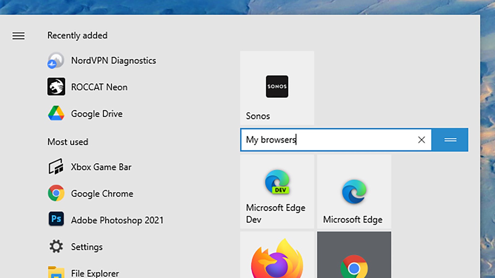 There’s no more tile grouping and naming on the Start menu in Windows 11.