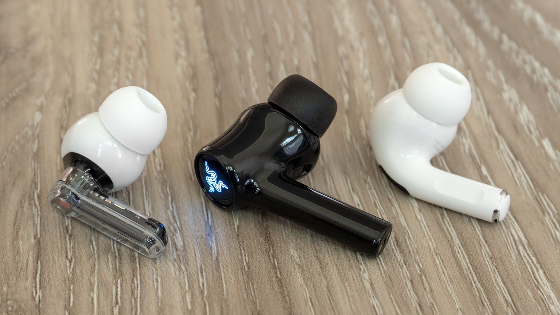 The new Razer Hammerhead True Wireless Earbuds are larger than other earbuds that use the stem design, but still feel light and secure in your ears.