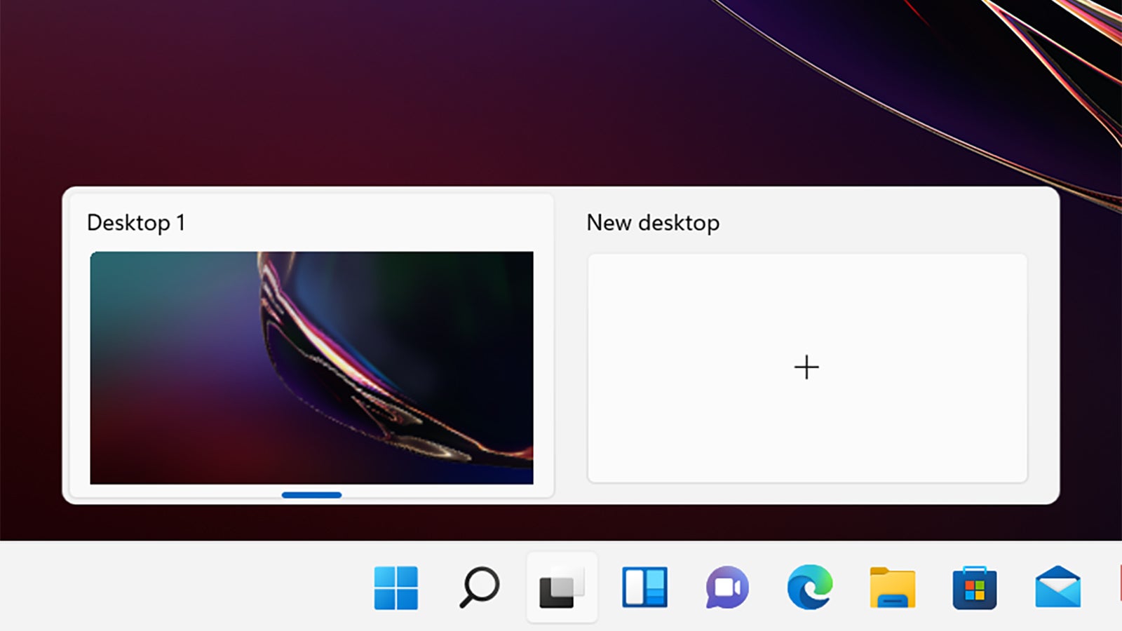 You can create multiple desktops right from the taskbar.